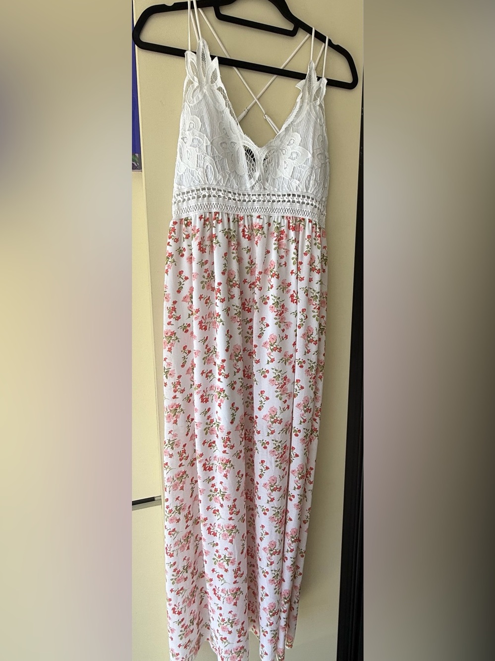 White Floral Lace-Top Maxi Dress